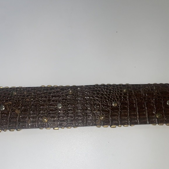 NANNI Italy Brown Leather Silver Gold Stud Belt Croc Boho Stud Size 85/34 - Picture 9 of 9